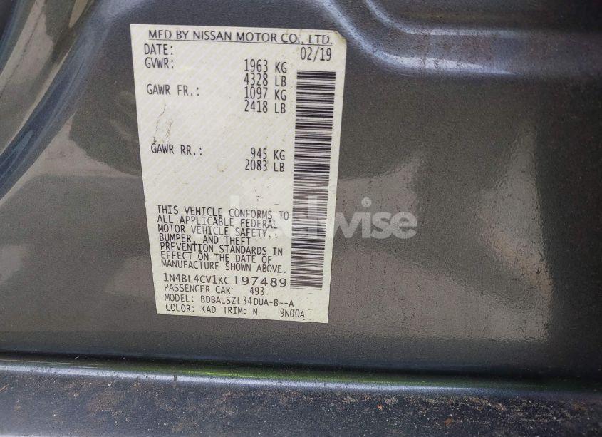 Photo 9 of 2019 Nissan Altima 2.5 SR (VIN 1N4BL4CV1KC197489)