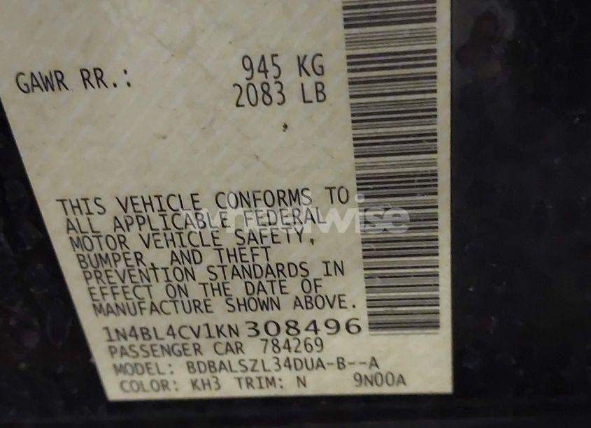 Photo 9 of 2019 Nissan Altima 2.5 SR (VIN 1N4BL4CV1KN308496)