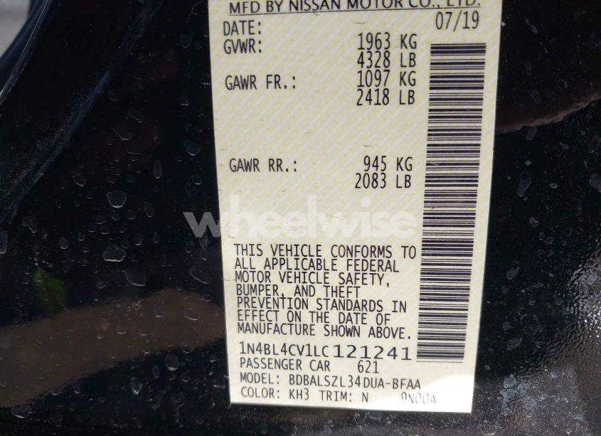 Photo 9 of 2020 Nissan Altima SR FWD (VIN 1N4BL4CV1LC121241)