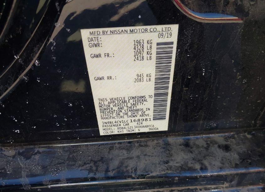 Photo 9 of 2020 Nissan Altima SR FWD (VIN 1N4BL4CV1LC168981)