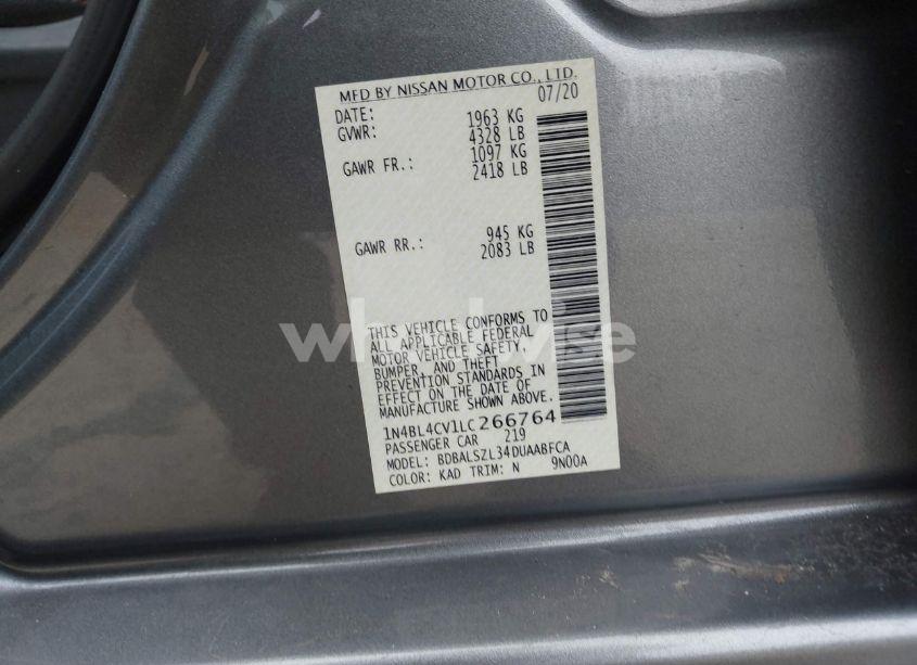 Photo 9 of 2020 Nissan Altima SR FWD (VIN 1N4BL4CV1LC266764)