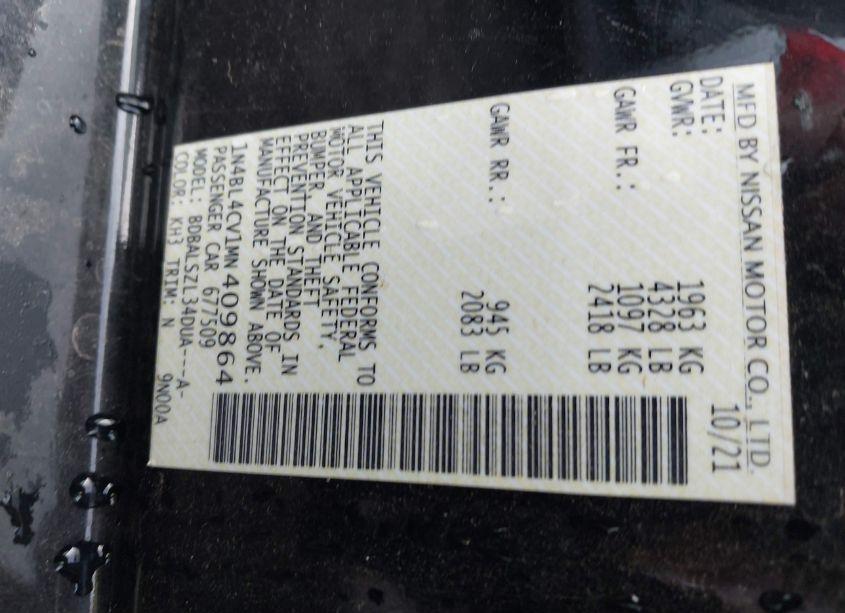 Photo 9 of 2021 Nissan Altima SR FWD (VIN 1N4BL4CV1MN409864)