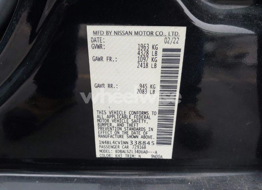 Photo 9 of 2022 Nissan Altima SR FWD (VIN 1N4BL4CV1NN338845)