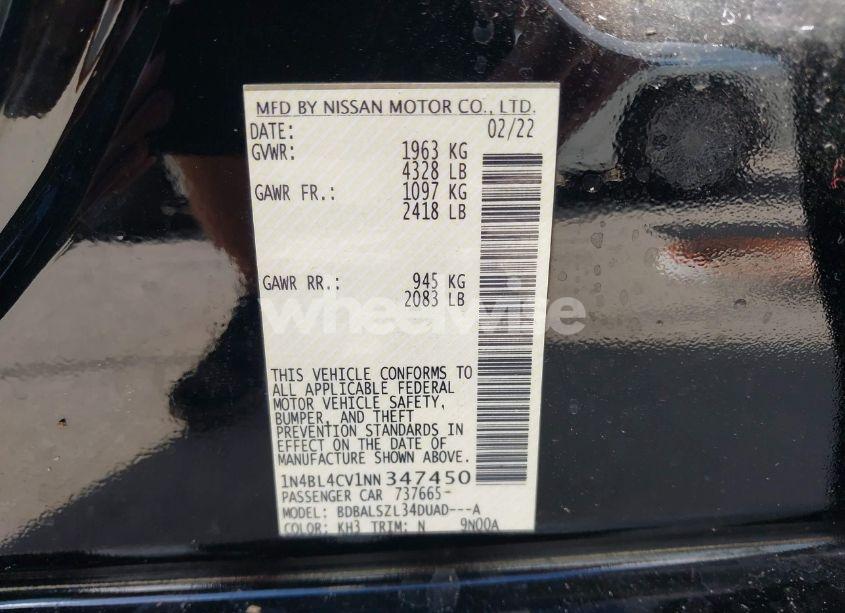 Photo 9 of 2022 Nissan Altima SR FWD (VIN 1N4BL4CV1NN347450)