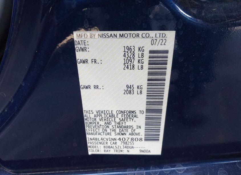 Photo 9 of 2022 Nissan Altima SR FWD (VIN 1N4BL4CV1NN407808)