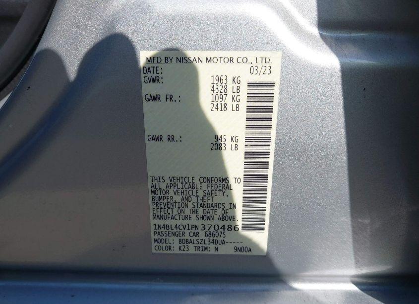 Photo 9 of 2023 Nissan Altima SR FWD (VIN 1N4BL4CV1PN370486)