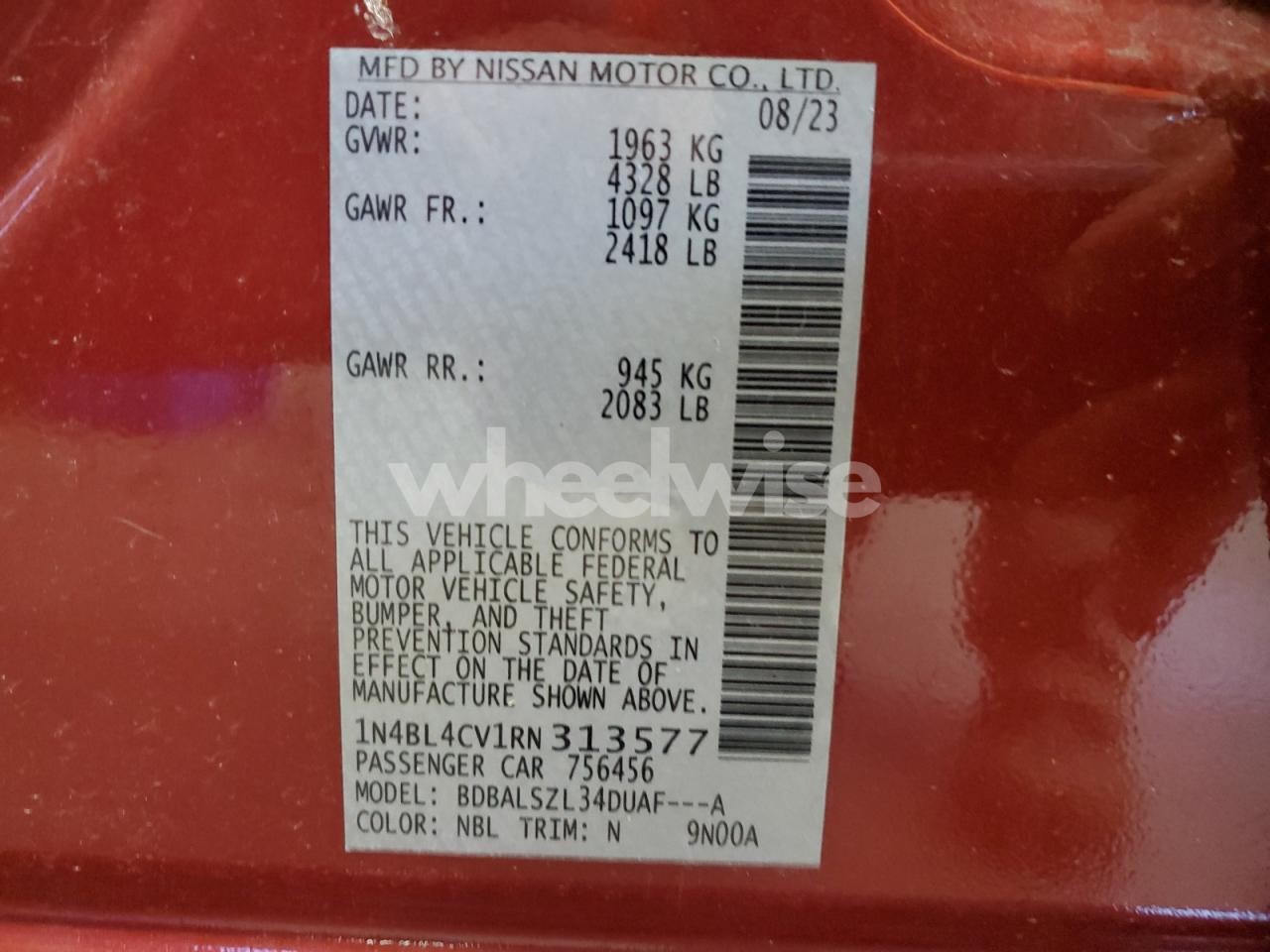 Photo 12 of 2024 NISSAN ALTIMA SR (VIN 1N4BL4CV1RN313577)