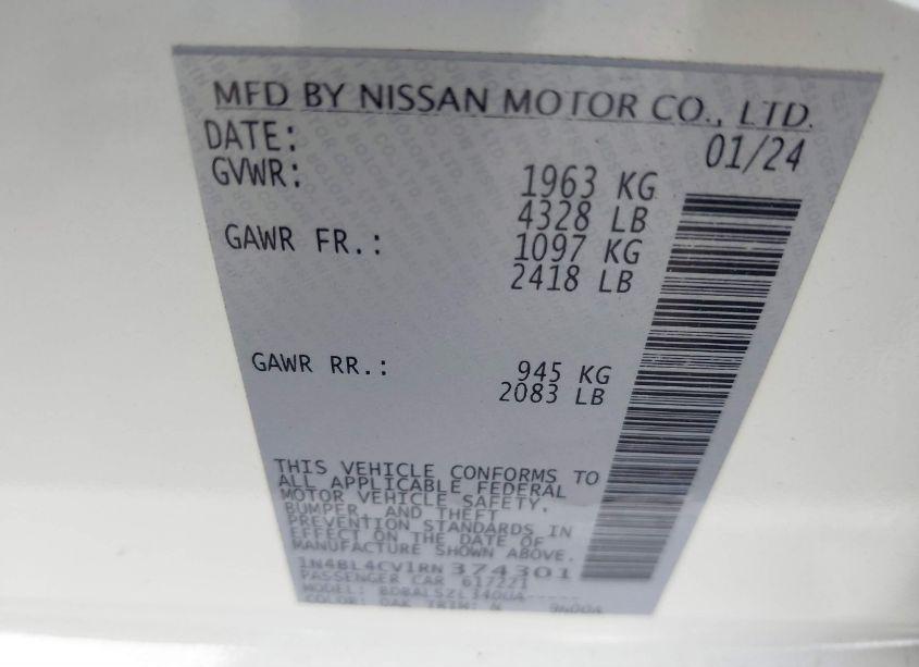 Photo 9 of 2024 Nissan Altima SR FWD (VIN 1N4BL4CV1RN374301)