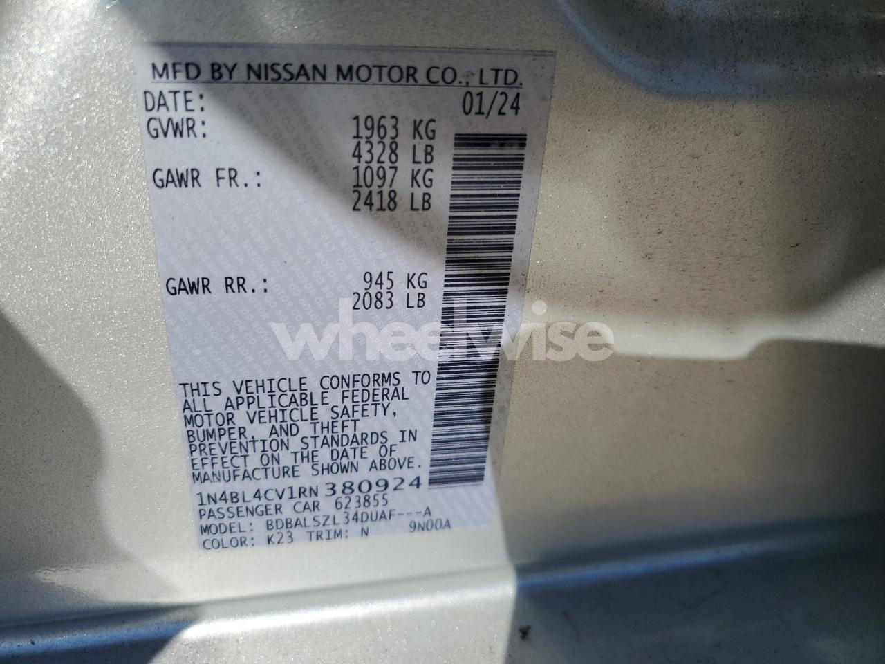 Photo 12 of 2024 NISSAN ALTIMA SR (VIN 1N4BL4CV1RN380924)