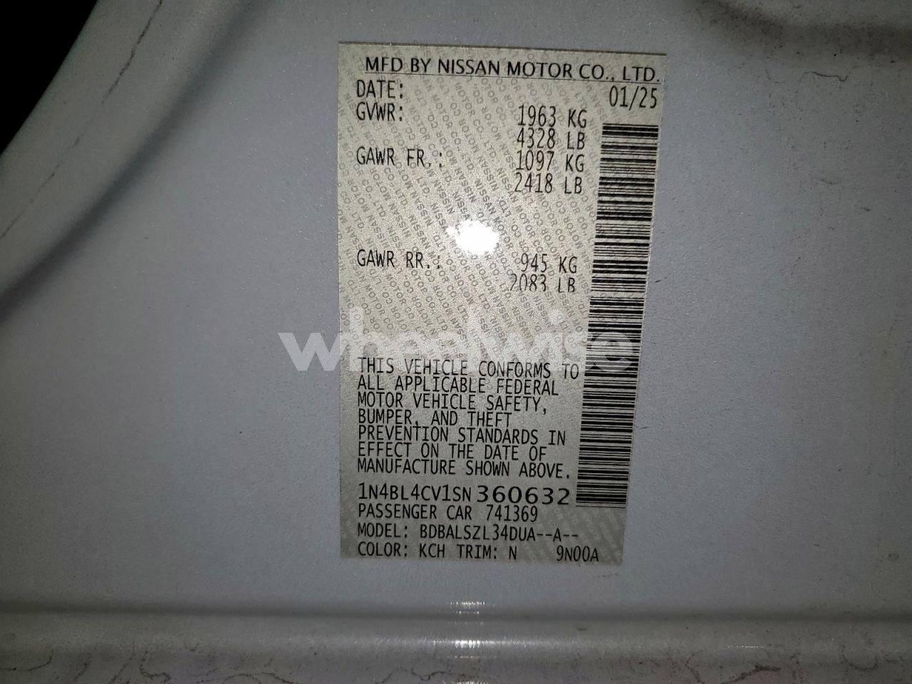 Photo 12 of 2025 NISSAN ALTIMA SR N/A (VIN 1N4BL4CV1SN360632)