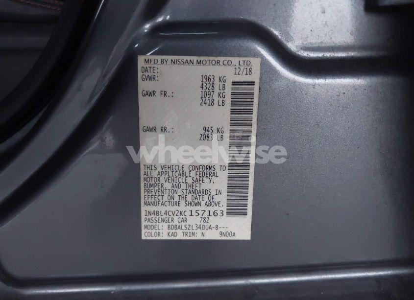 Photo 9 of 2019 Nissan Altima 2.5 SR (VIN 1N4BL4CV2KC157163)