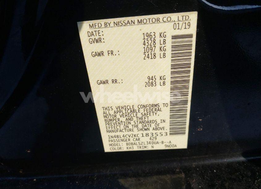 Photo 9 of 2019 Nissan Altima 2.5 SR (VIN 1N4BL4CV2KC183553)