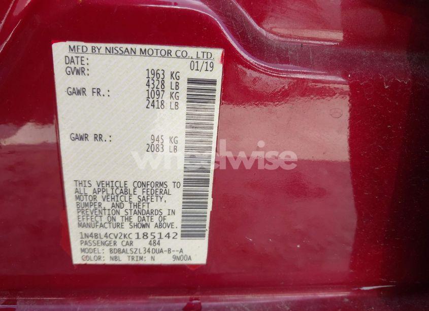 Photo 9 of 2019 Nissan Altima 2.5 SR (VIN 1N4BL4CV2KC185142)