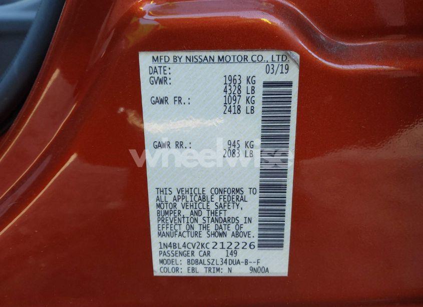 Photo 9 of 2019 Nissan Altima 2.5 SR (VIN 1N4BL4CV2KC212226)