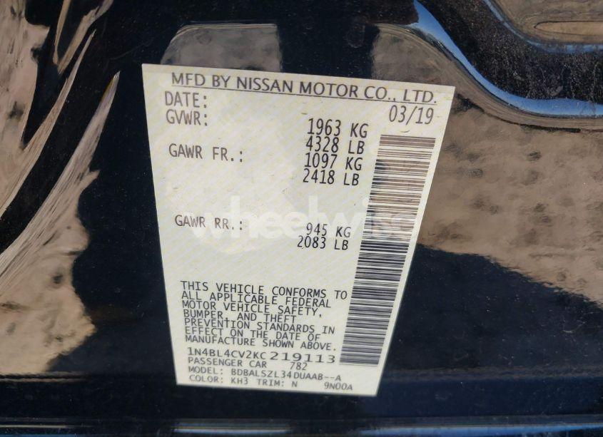 Photo 9 of 2019 Nissan Altima 2.5 SR (VIN 1N4BL4CV2KC219113)