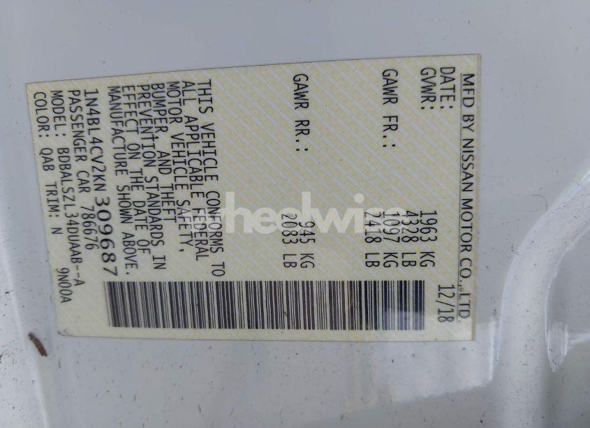 Photo 9 of 2019 Nissan Altima 2.5 SR (VIN 1N4BL4CV2KN309687)