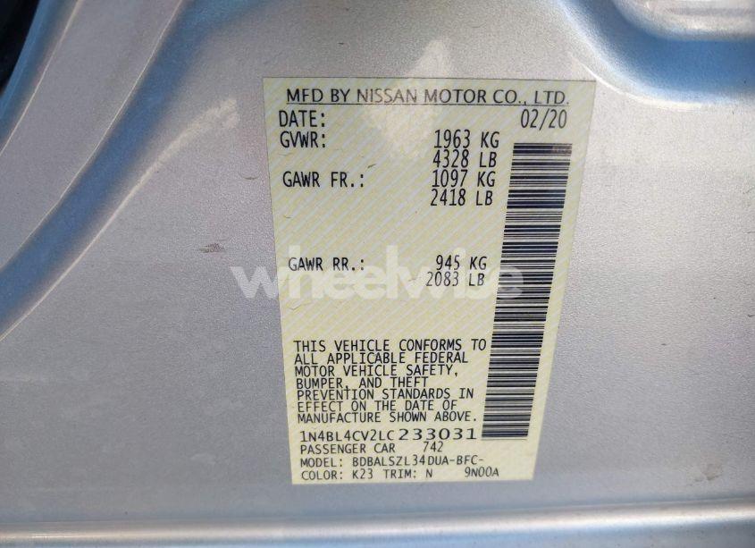 Photo 9 of 2020 Nissan Altima SR FWD (VIN 1N4BL4CV2LC233031)