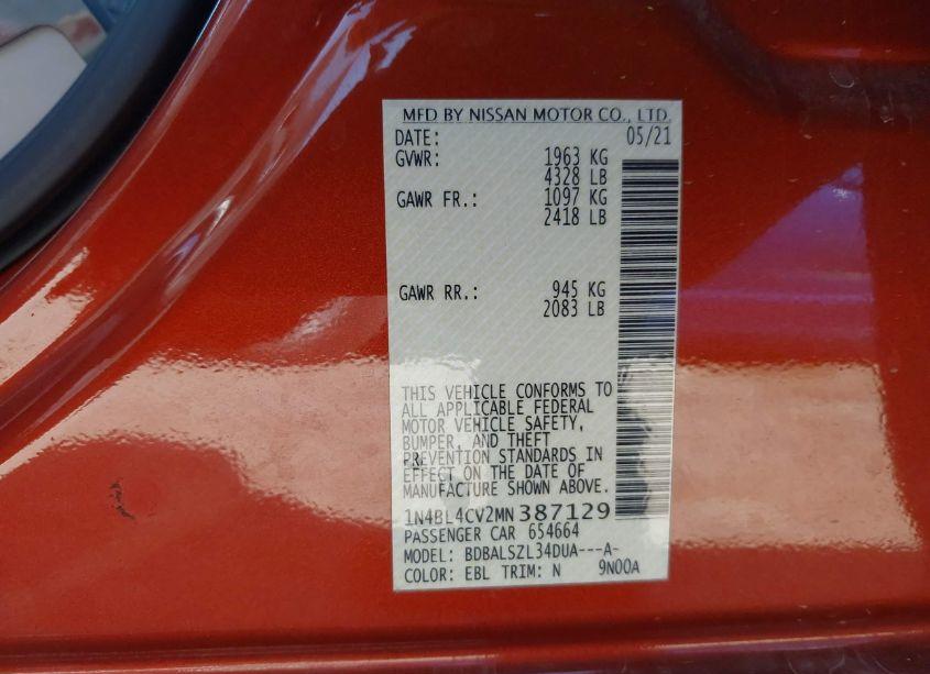 Photo 9 of 2021 Nissan Altima SR FWD (VIN 1N4BL4CV2MN387129)