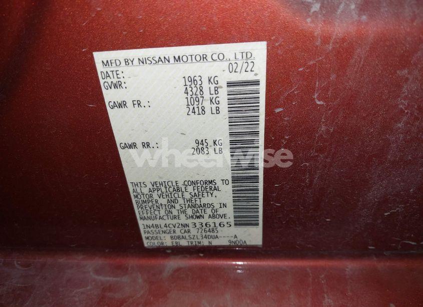 Photo 9 of 2022 Nissan Altima SR FWD (VIN 1N4BL4CV2NN336165)