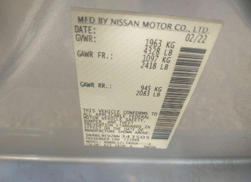 Photo 8 of 2022 Nissan Altima SR FWD (VIN 1N4BL4CV2NN343505)