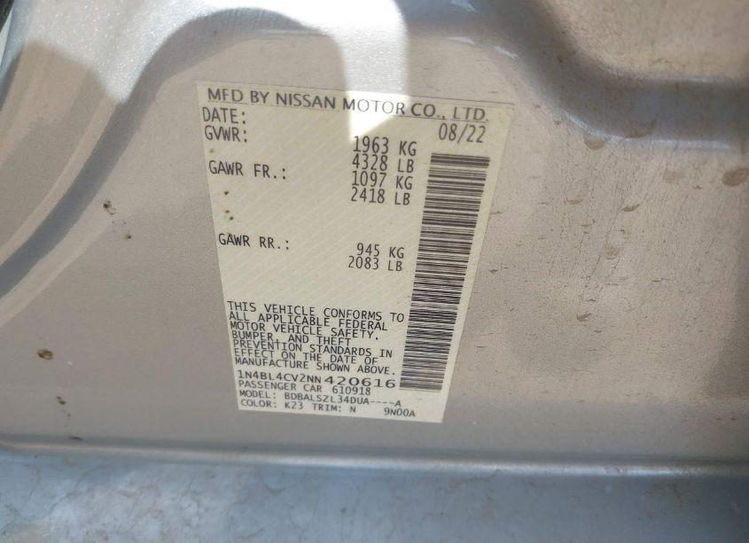 Photo 9 of 2022 Nissan Altima SR FWD (VIN 1N4BL4CV2NN420616)