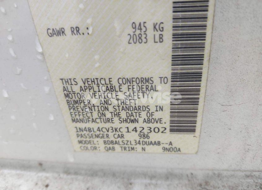 Photo 9 of 2019 Nissan Altima 2.5 SR (VIN 1N4BL4CV3KC142302)