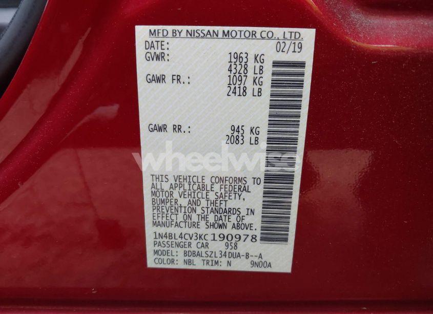 Photo 9 of 2019 Nissan Altima 2.5 SR (VIN 1N4BL4CV3KC190978)