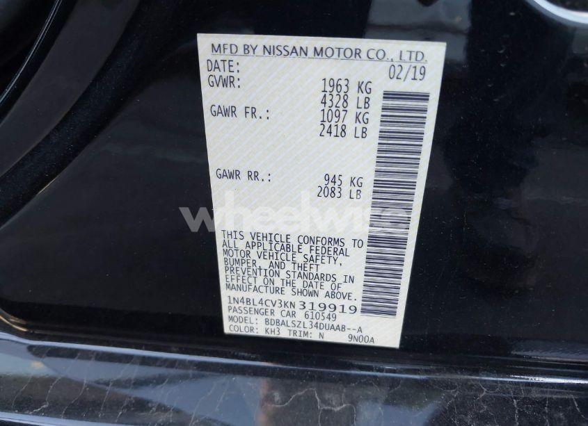 Photo 9 of 2019 Nissan Altima 2.5 SR (VIN 1N4BL4CV3KN319919)