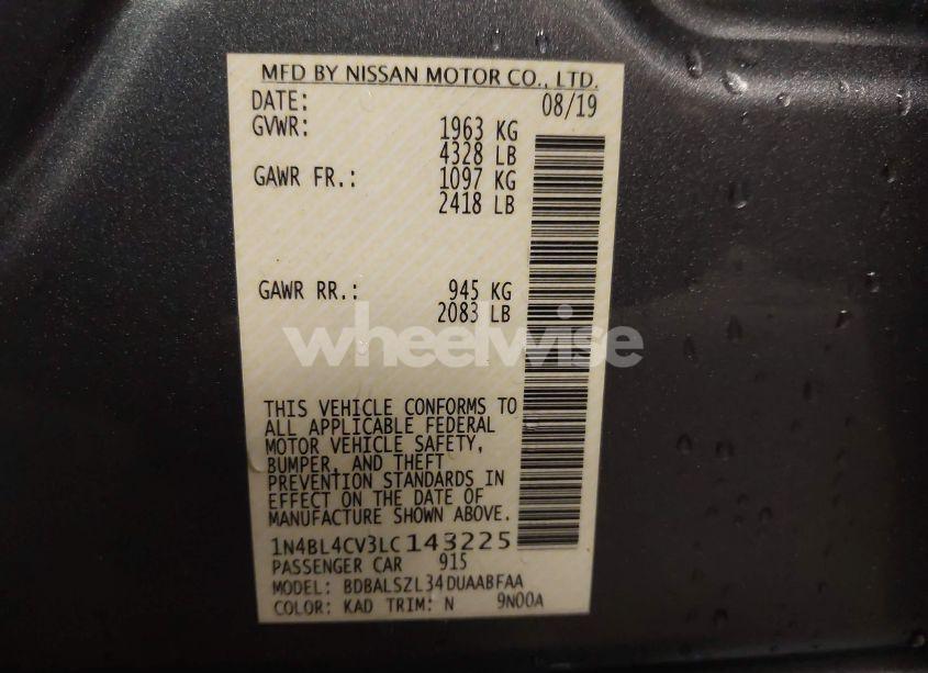 Photo 9 of 2020 Nissan Altima SR FWD (VIN 1N4BL4CV3LC143225)