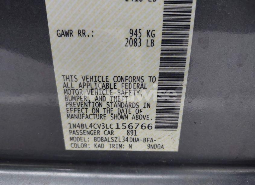 Photo 9 of 2020 Nissan Altima SR FWD (VIN 1N4BL4CV3LC156766)