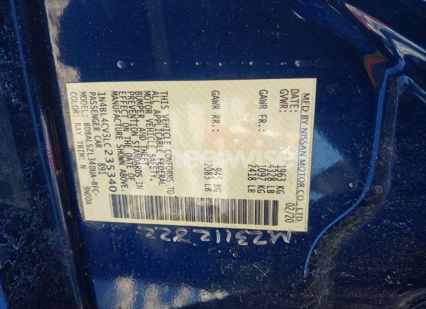 Photo 9 of 2020 Nissan Altima SR FWD (VIN 1N4BL4CV3LC235340)