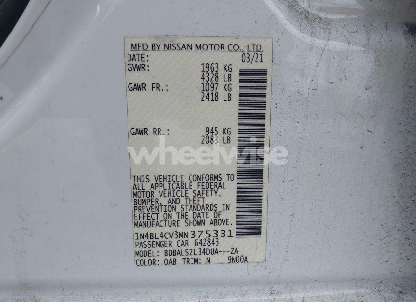 Photo 9 of 2021 Nissan Altima SR FWD (VIN 1N4BL4CV3MN375331)