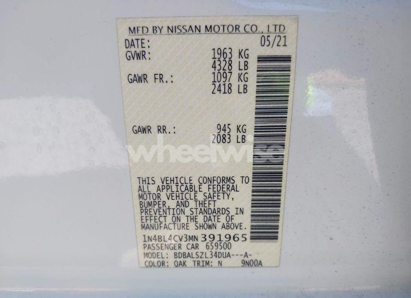 Photo 9 of 2021 Nissan Altima SR FWD (VIN 1N4BL4CV3MN391965)