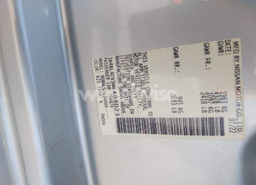 Photo 9 of 2022 Nissan Altima SR FWD (VIN 1N4BL4CV3NN408023)