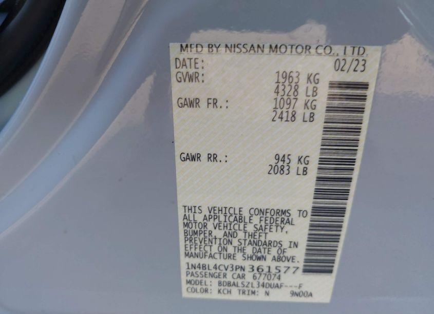 Photo 9 of 2023 Nissan Altima SR FWD (VIN 1N4BL4CV3PN361577)