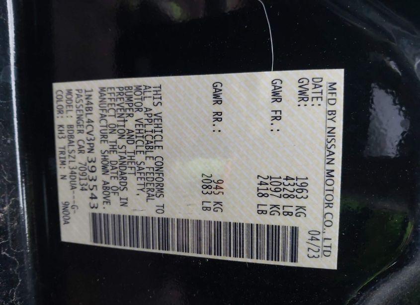 Photo 9 of 2023 Nissan Altima SR FWD (VIN 1N4BL4CV3PN393543)