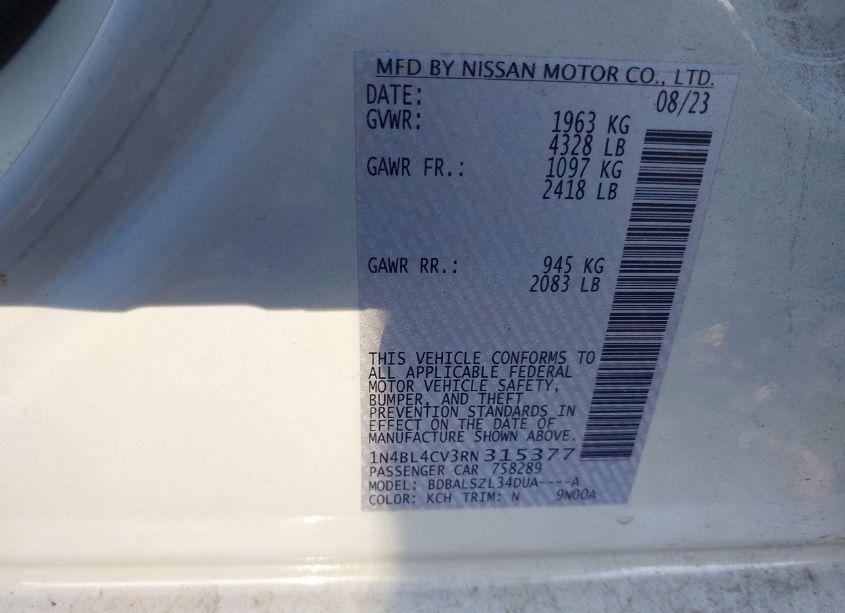 Photo 9 of 2024 Nissan Altima SR FWD (VIN 1N4BL4CV3RN315377)