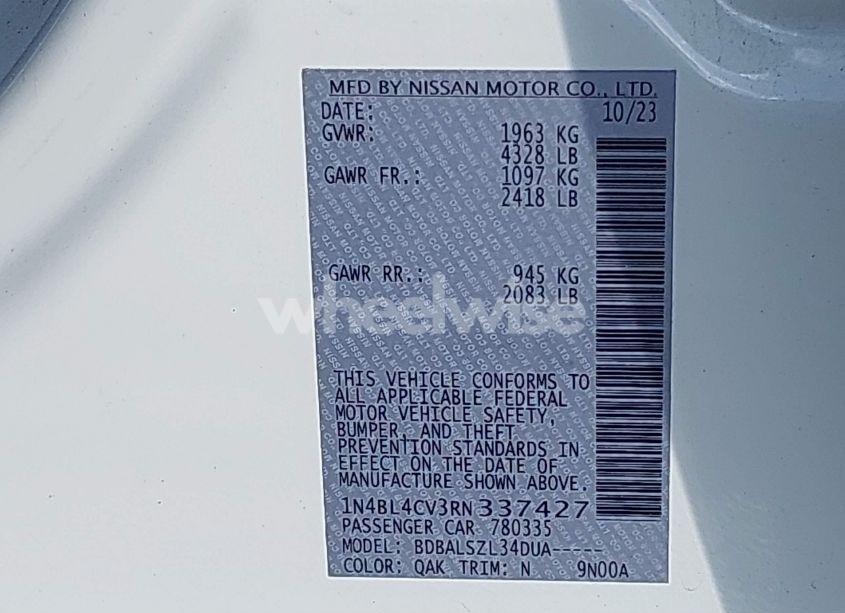 Photo 9 of 2024 Nissan Altima SR FWD (VIN 1N4BL4CV3RN337427)