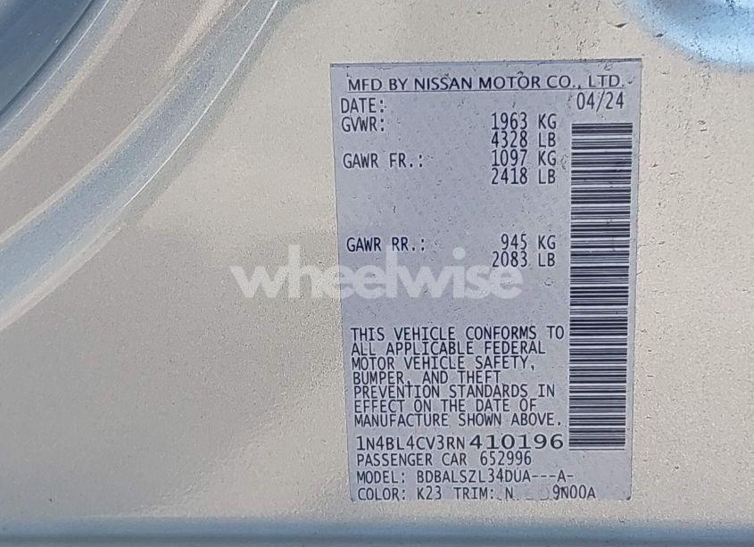 Photo 9 of 2024 Nissan Altima SR FWD (VIN 1N4BL4CV3RN410196)