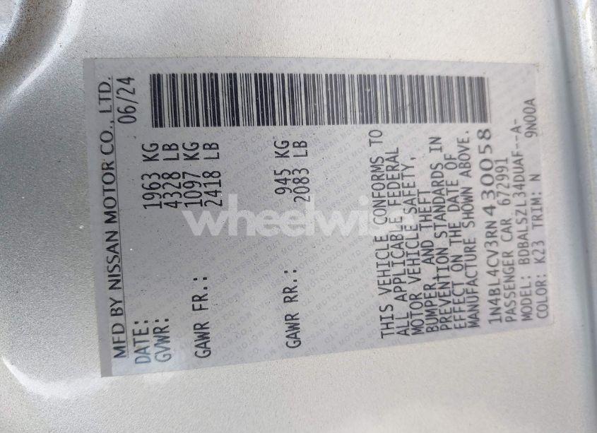 Photo 9 of 2024 Nissan Altima SR FWD (VIN 1N4BL4CV3RN430058)