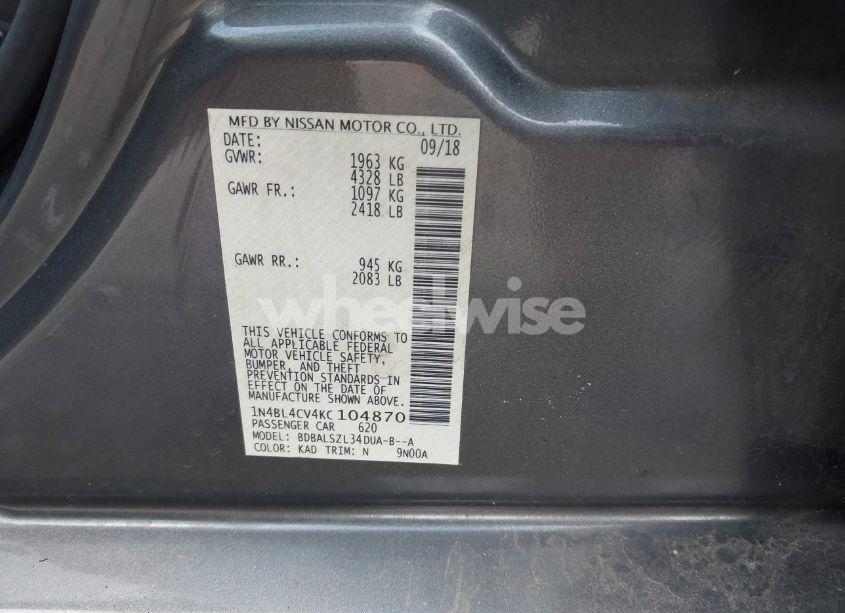 Photo 9 of 2019 Nissan Altima 2.5 SR (VIN 1N4BL4CV4KC104870)