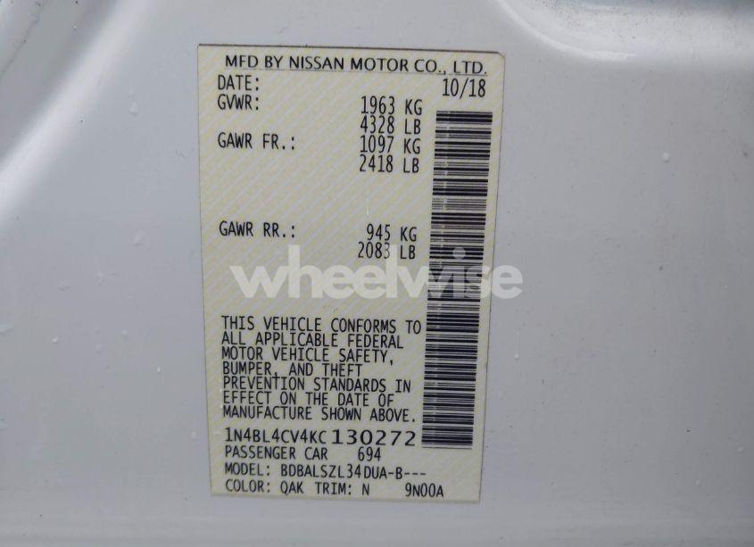 Photo 9 of 2019 Nissan Altima 2.5 SR (VIN 1N4BL4CV4KC130272)