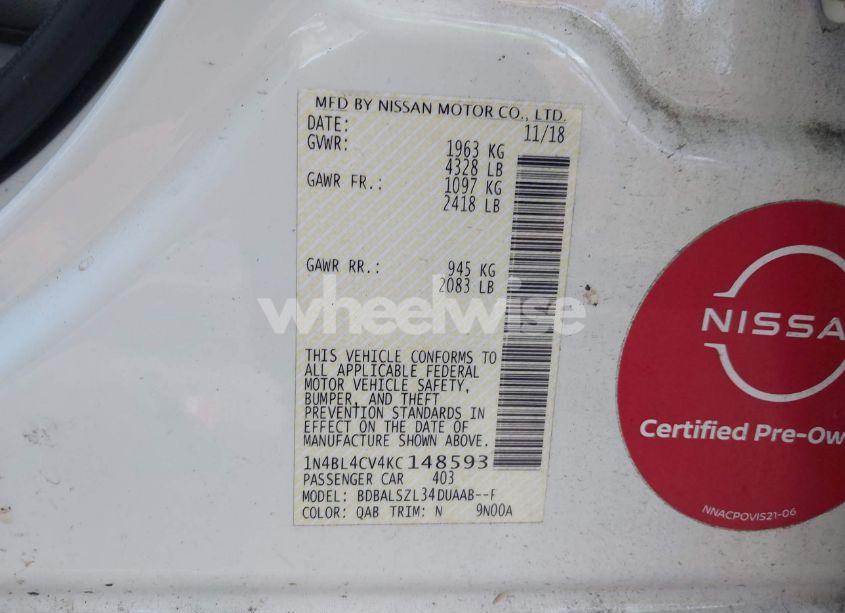 Photo 9 of 2019 Nissan Altima 2.5 SR (VIN 1N4BL4CV4KC148593)