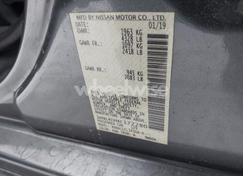 Photo 9 of 2019 Nissan Altima 2.5 SR (VIN 1N4BL4CV4KC172280)