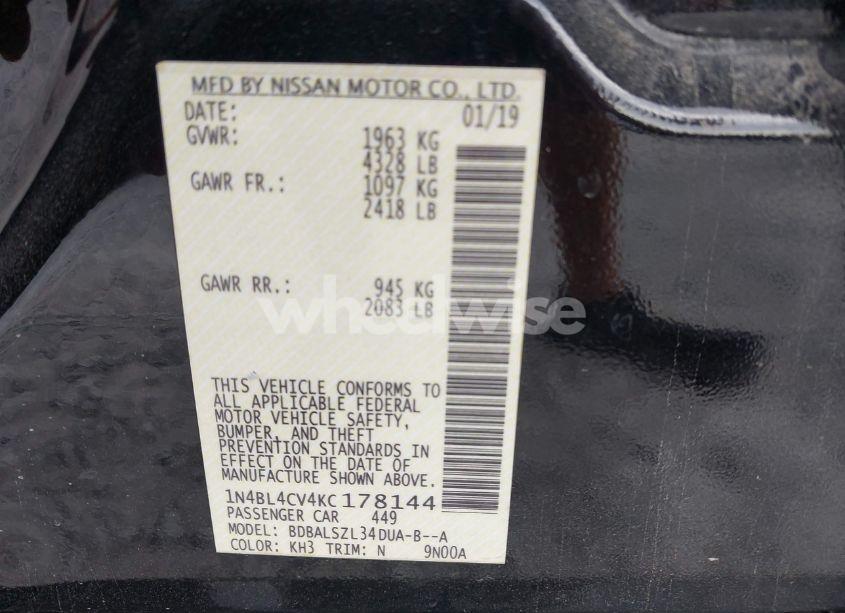 Photo 9 of 2019 Nissan Altima 2.5 SR (VIN 1N4BL4CV4KC178144)