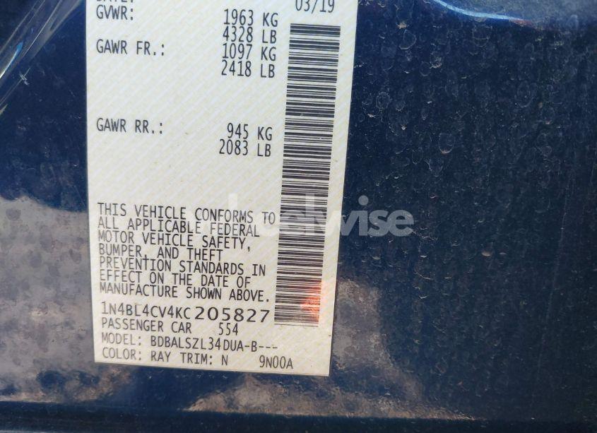 Photo 9 of 2019 Nissan Altima 2.5 SR (VIN 1N4BL4CV4KC205827)