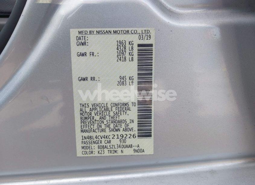 Photo 9 of 2019 Nissan Altima 2.5 SR (VIN 1N4BL4CV4KC219226)