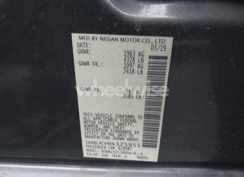 Photo 9 of 2019 Nissan Altima 2.5 SR (VIN 1N4BL4CV4KN325955)