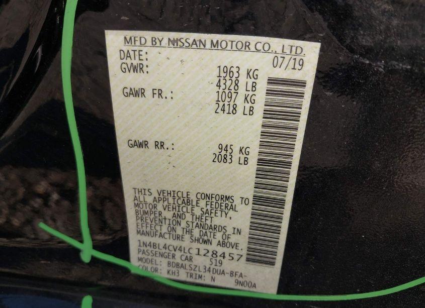 Photo 9 of 2020 Nissan Altima SR FWD (VIN 1N4BL4CV4LC128457)