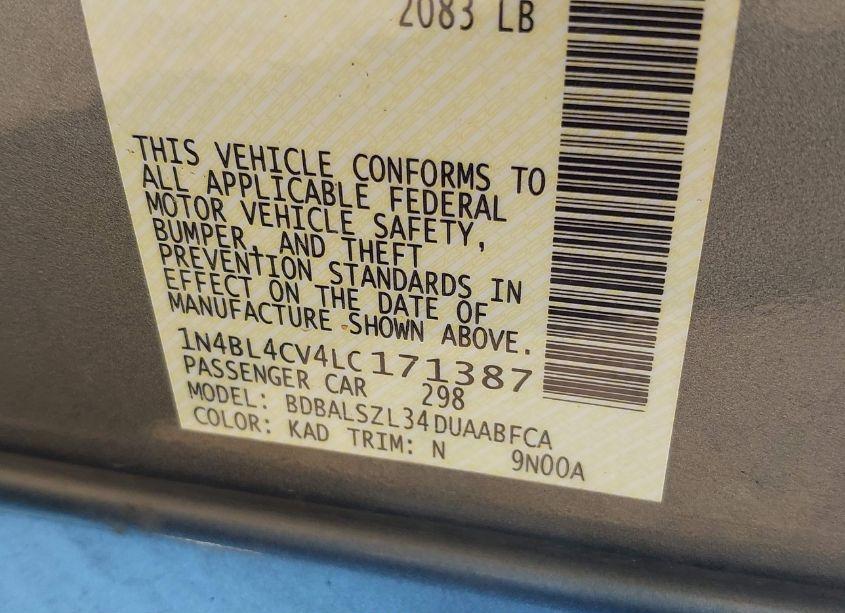 Photo 9 of 2020 Nissan Altima SR FWD (VIN 1N4BL4CV4LC171387)